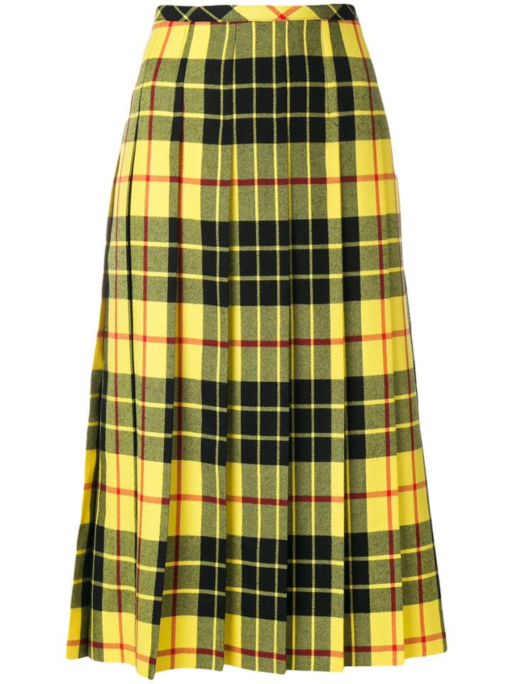 Junya Watanabe Comme Des Garçons Pleated Plaid Midi Skirt - Yellow &