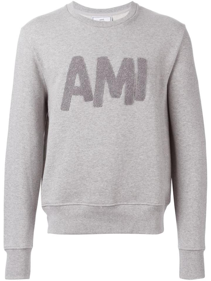Ami Alexandre Mattiussi Logo Appliqué Sweatshirt, Men's, Size: Xxl, Grey, Cotton
