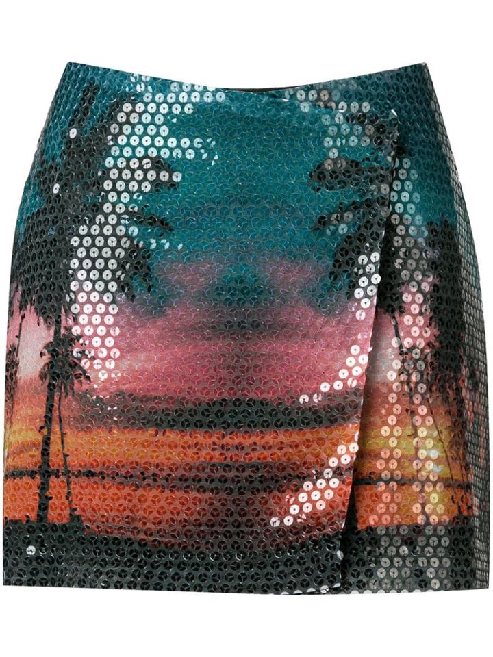 Laneus Tropical Print Mini Skirt - Green