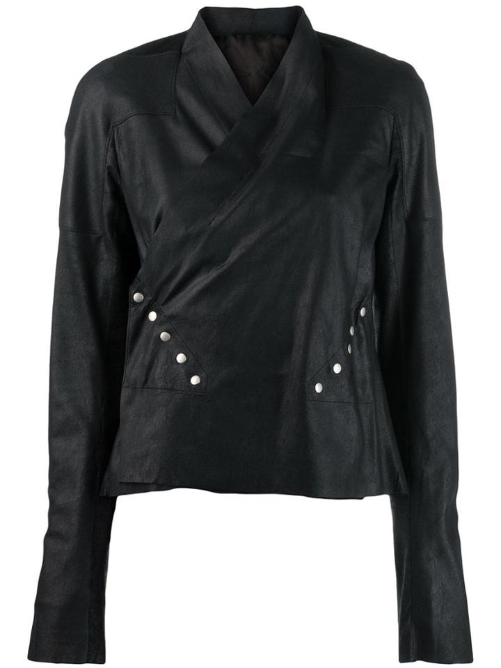 Rick Owens Wrap Blouse Leather Jacket - Black