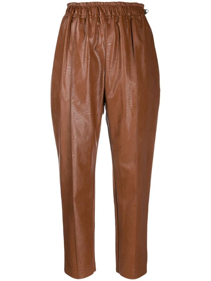 Nude High-waist Paperbag Trousers - Brown