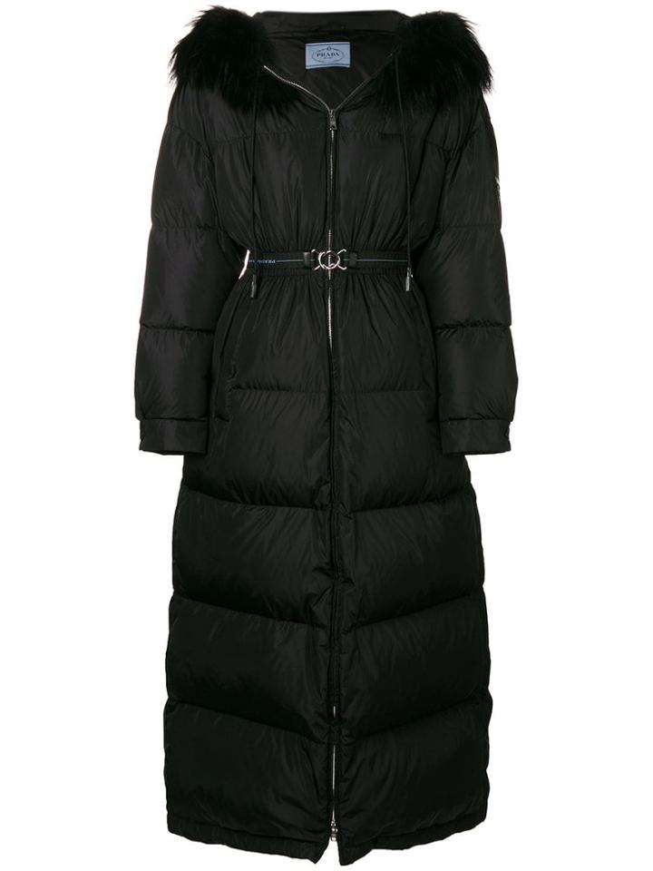 Prada Long Padded Hooded Coat - Black