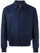 Versace Shirt Detail Blouson Jacket, Men's, Size: 50, Blue, Wool/viscose/cupro/leather