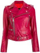 Manokhi Leather Biker Jacket - Red