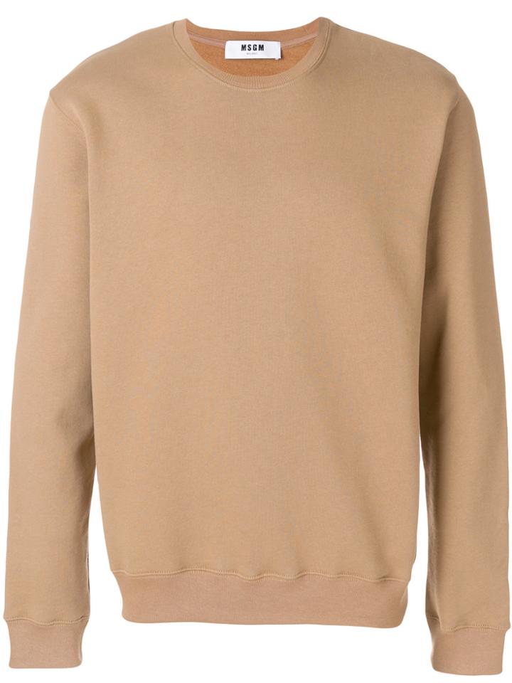 Msgm Logo Embroidered Detail Sweatshirt - Nude & Neutrals
