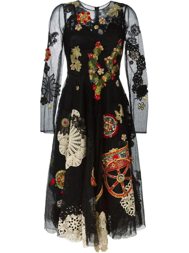 Dolce & Gabbana Embroidered Mesh Dress, Women's, Size: 40, Black, Viscose/polyamide/polyester