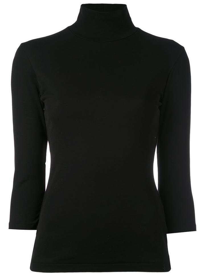 Yohji Yamamoto - Three-quarter Sleeve Turtleneck Top - Women - Cotton - 2, Black, Cotton