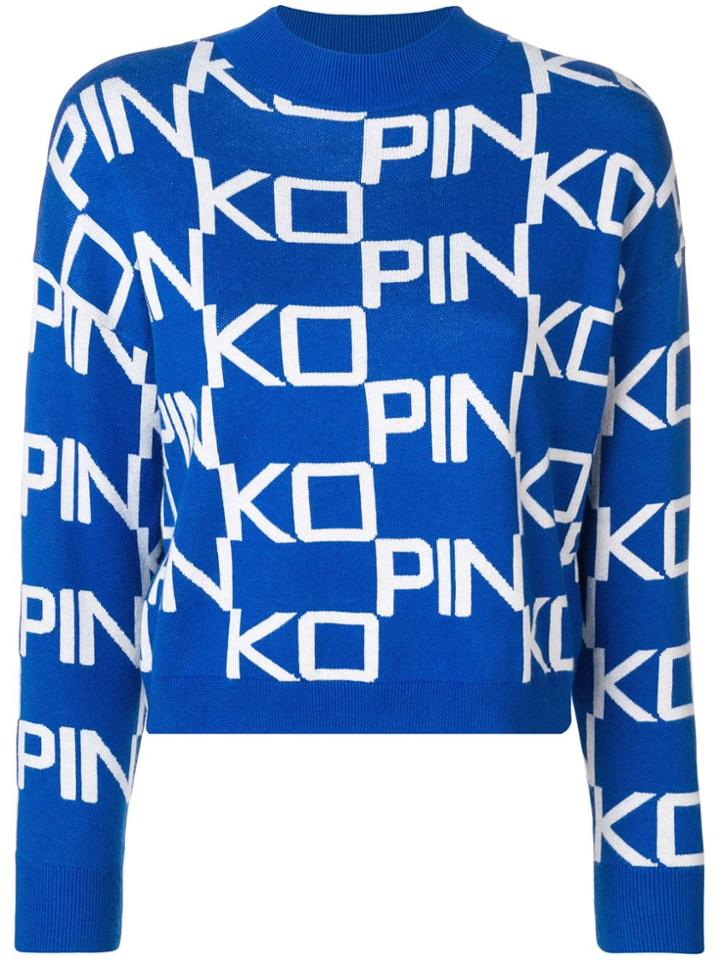 Pinko Logo Funnel Neck Sweater - Blue