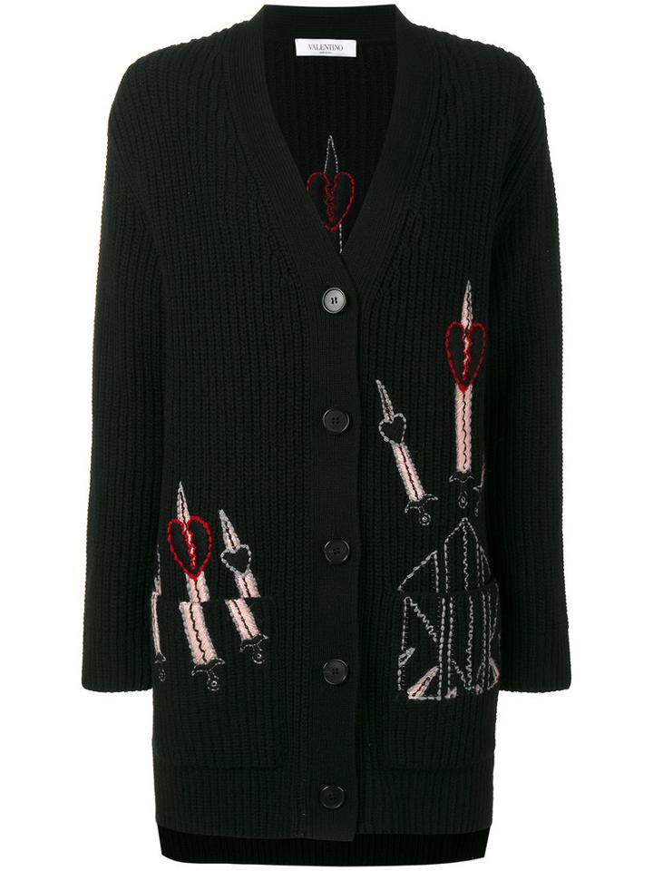 Valentino - Love Blade Ribbed Cardigan - Women - Acrylic/cashmere/wool/virgin Wool - M, Women's, Black, Acrylic/cashmere/wool/virgin Wool