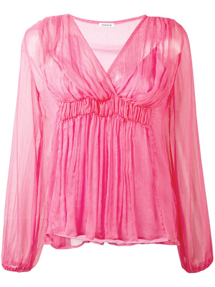 P.a.r.o.s.h. Ruched V-neck Top - Pink & Purple