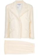Chanel Vintage Fringed Edge Skirt Suit - White
