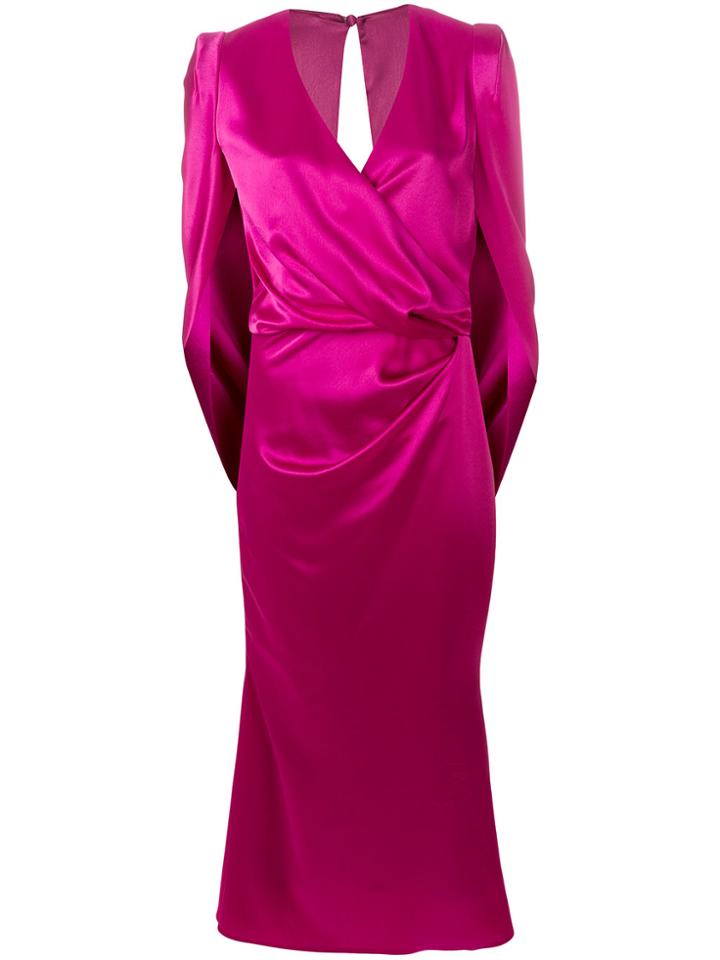Talbot Runhof V-neck Crepe Dress - Pink & Purple