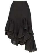 Marques'almeida Ruffled Hem Midi Asymmetric Linen Skirt - Black