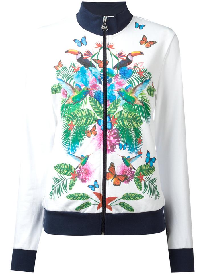 Ea7 Emporio Armani Tropical Print Track Jacket, Women's, Size: Small, White, Cotton
