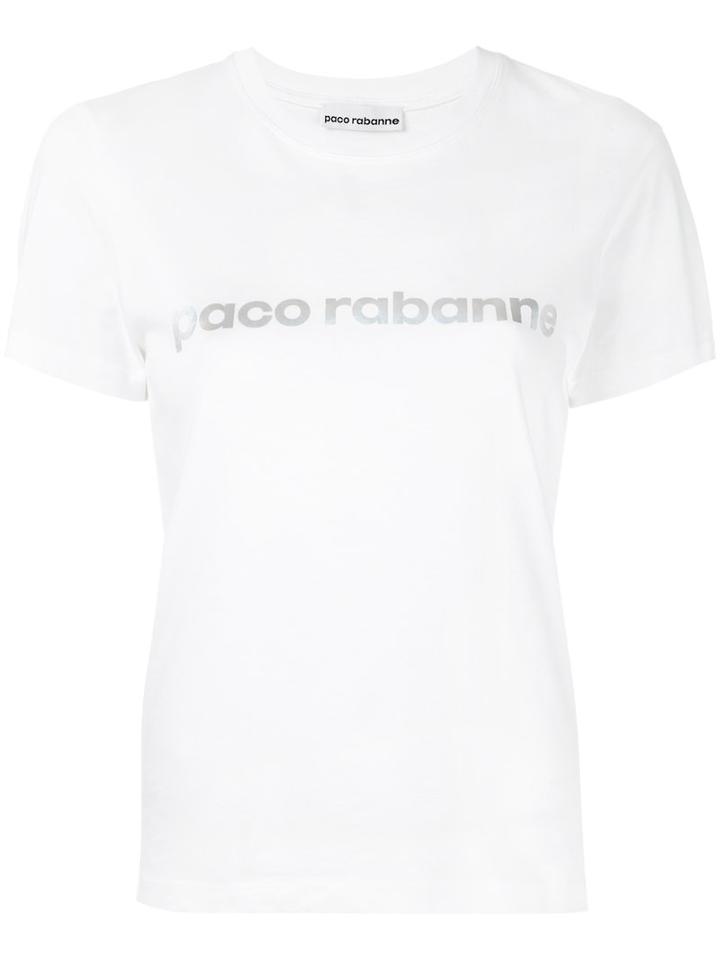 Paco Rabanne Logo Print T-shirt, Women's, Size: Large, White, Cotton