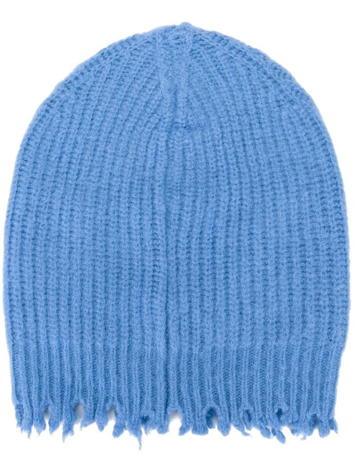 Msgm Frayed Edge Beanie, Men's, Blue, Wool/polyamide
