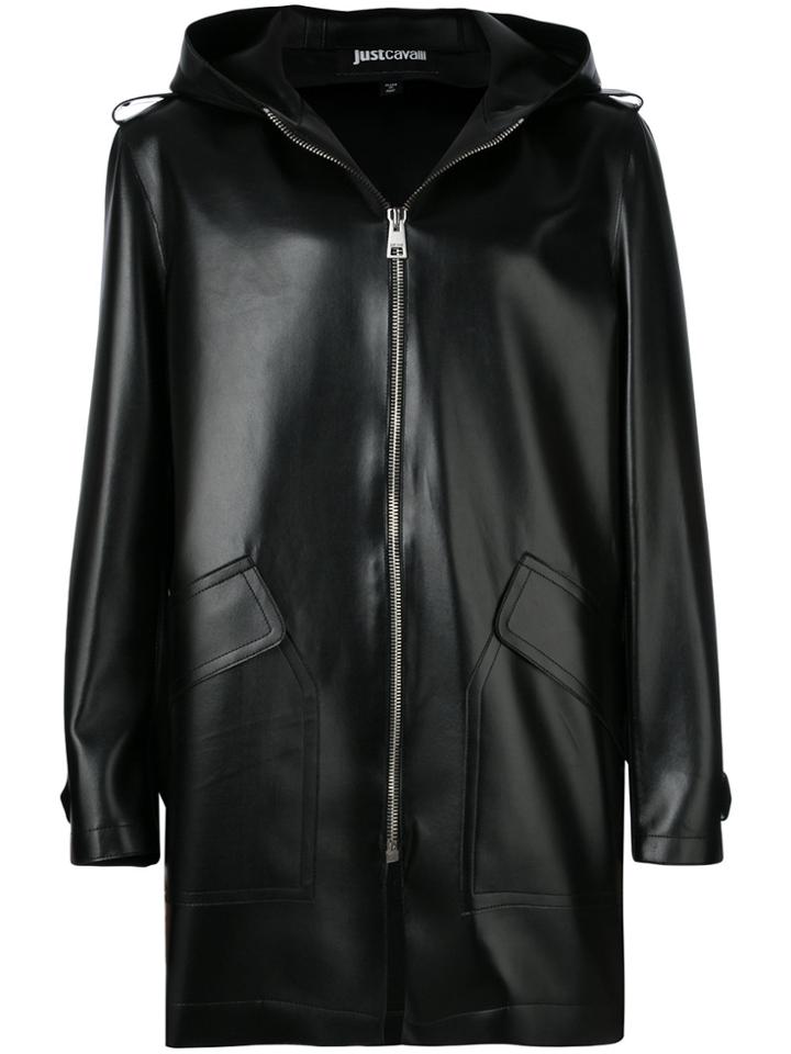 Just Cavalli Zipped Hooded Coat - Black