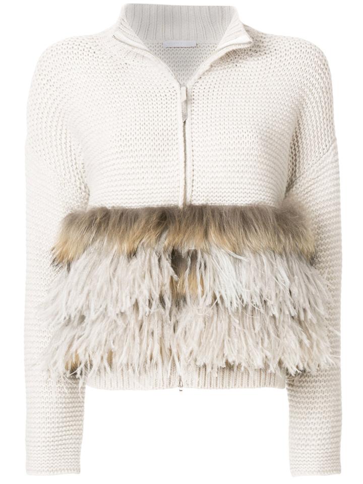 Fabiana Filippi Zipped Fur Sweater - Nude & Neutrals