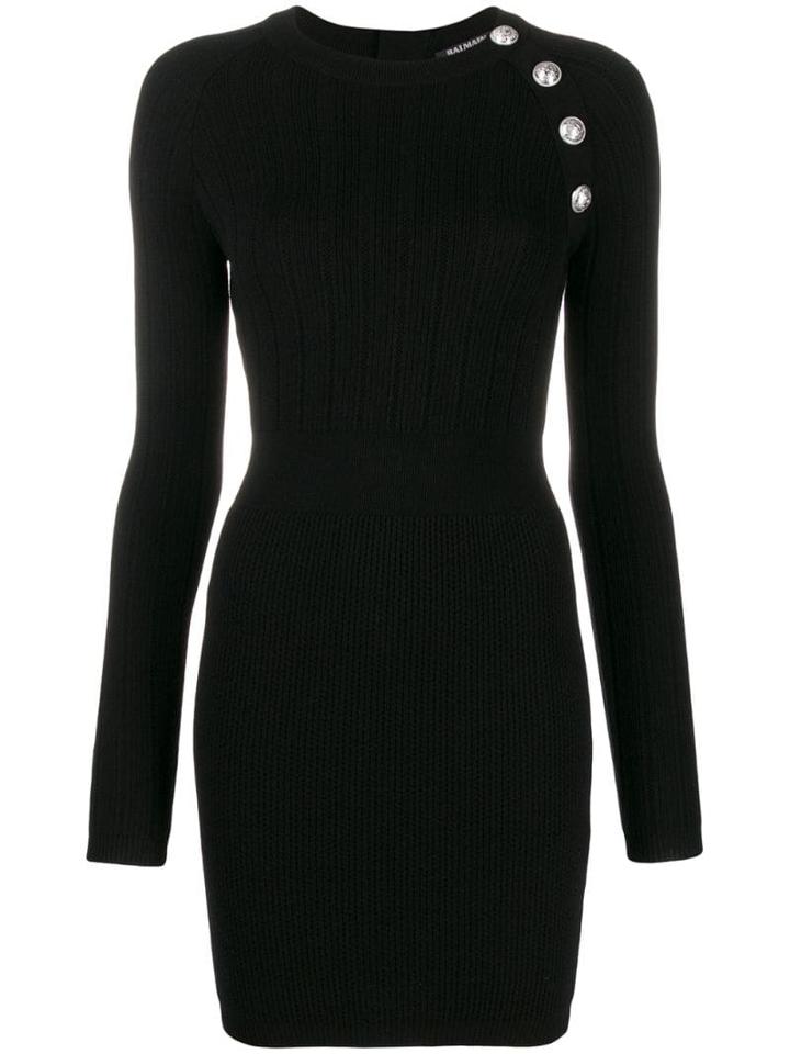 Balmain Buttoned Body-con Mini Dress - Black
