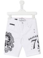 Philipp Plein Kids Skull Print Denim Shorts, Boy's, Size: 12 Yrs, White
