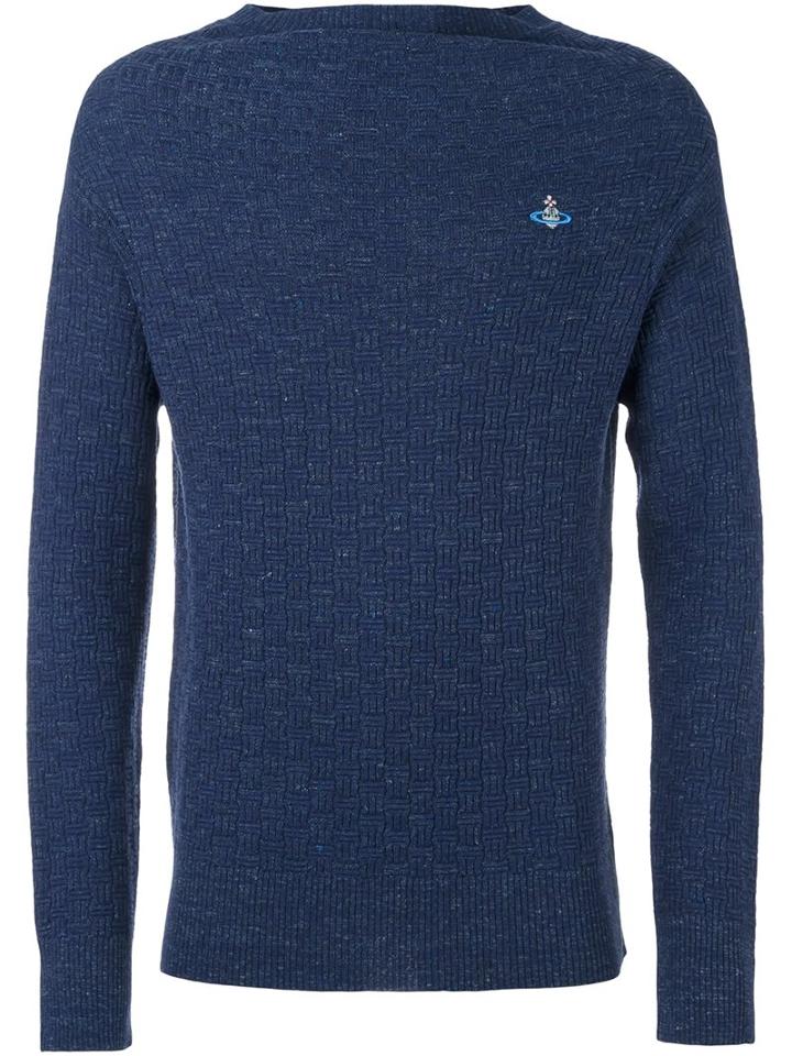 Vivienne Westwood Man Embroidered Logo Jumper, Men's, Size: Medium, Blue, Linen/flax/polyamide/polyester/virgin Wool