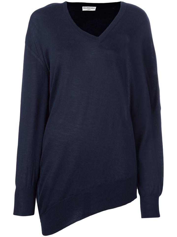Balenciaga V-neck Jumper, Women's, Size: 40, Blue, Silk/cashmere/virgin Wool