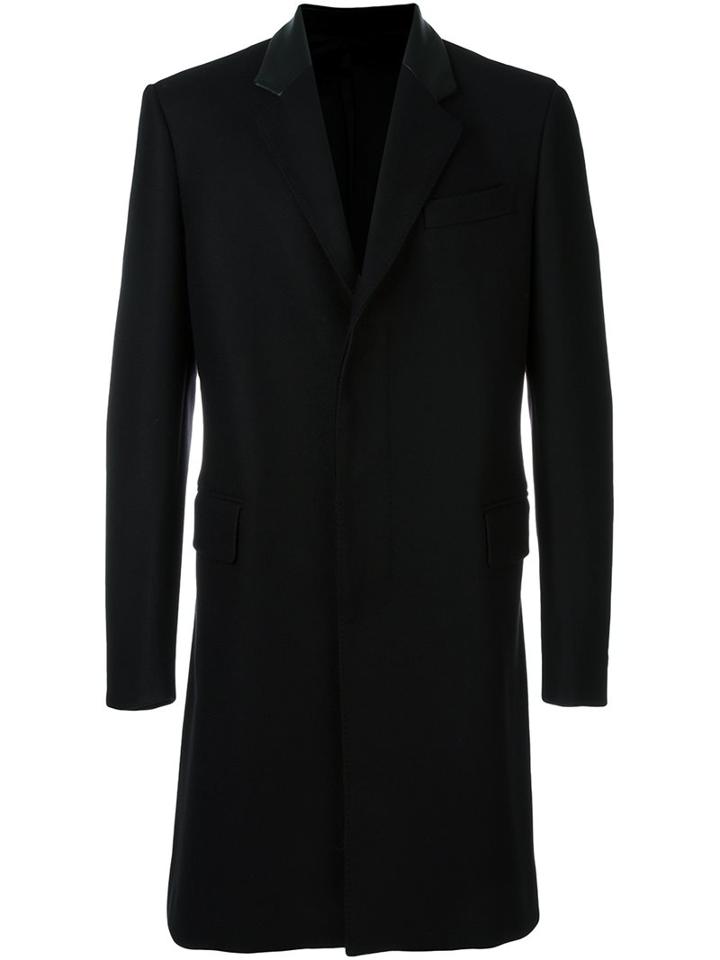 Les Hommes Single Breasted Coat, Men's, Size: 52, Black, Leather/polyamide/viscose/virgin Wool