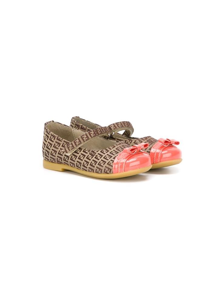 Fendi Kids Ff Logo Ballerinas, Girl's, Size: 22, Nude/neutrals