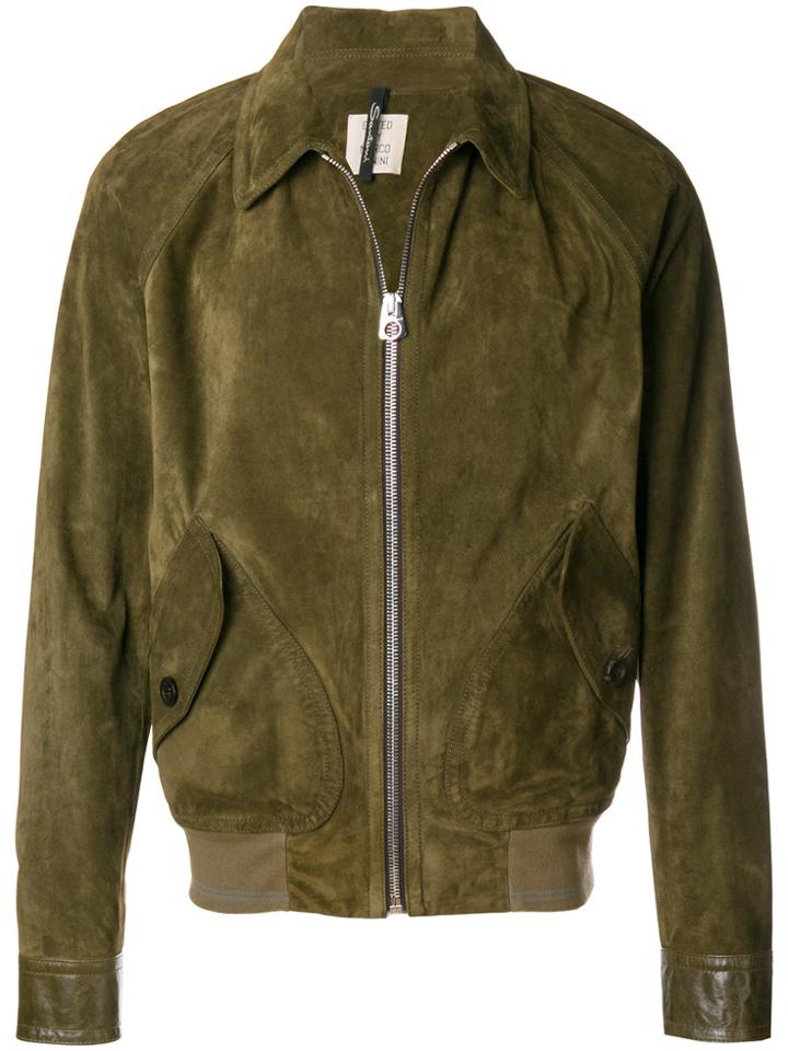 Santoni Zipped Leather Jacket - Green