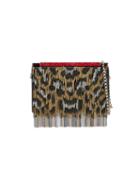 Christian Louboutin Leopard Print Chain Vanite Bag, Women's, Black, Leather/silk/metal