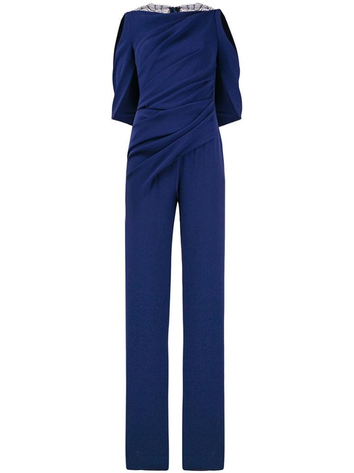 Talbot Runhof Lace Back Draped Jumpsuit - Blue