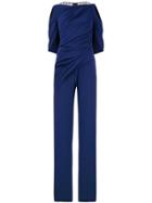 Talbot Runhof Lace Back Draped Jumpsuit - Blue
