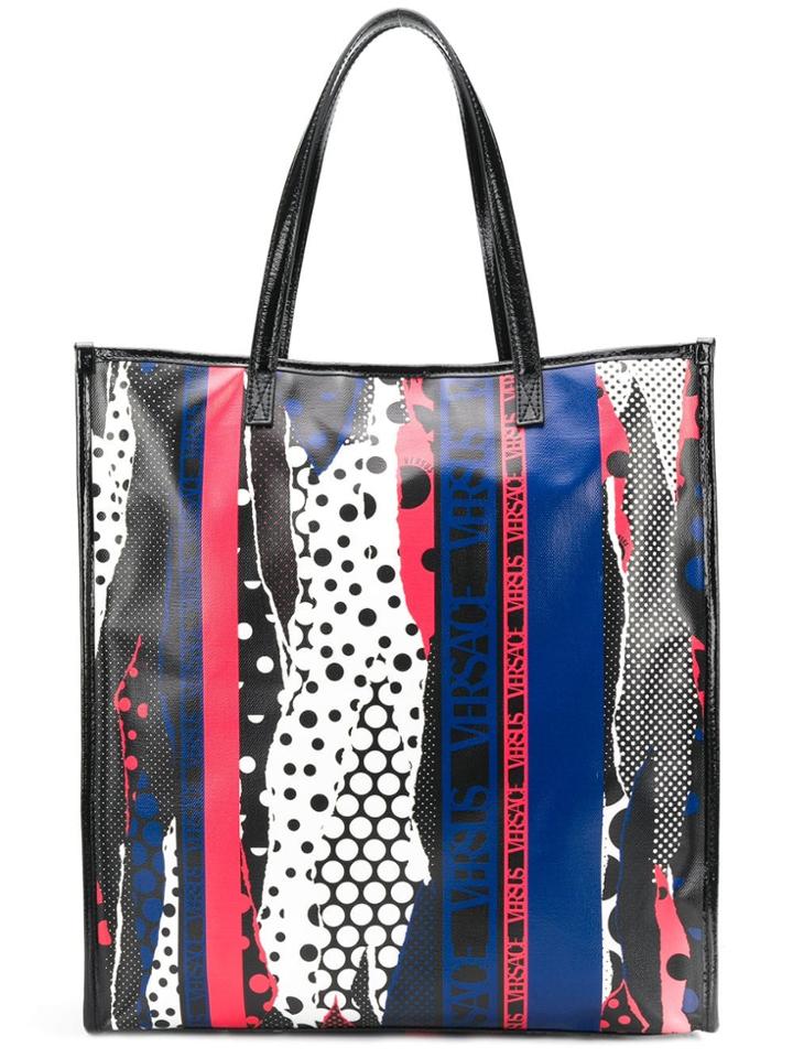 Versus Torn Polka Dot Print Shopper Tote - Black