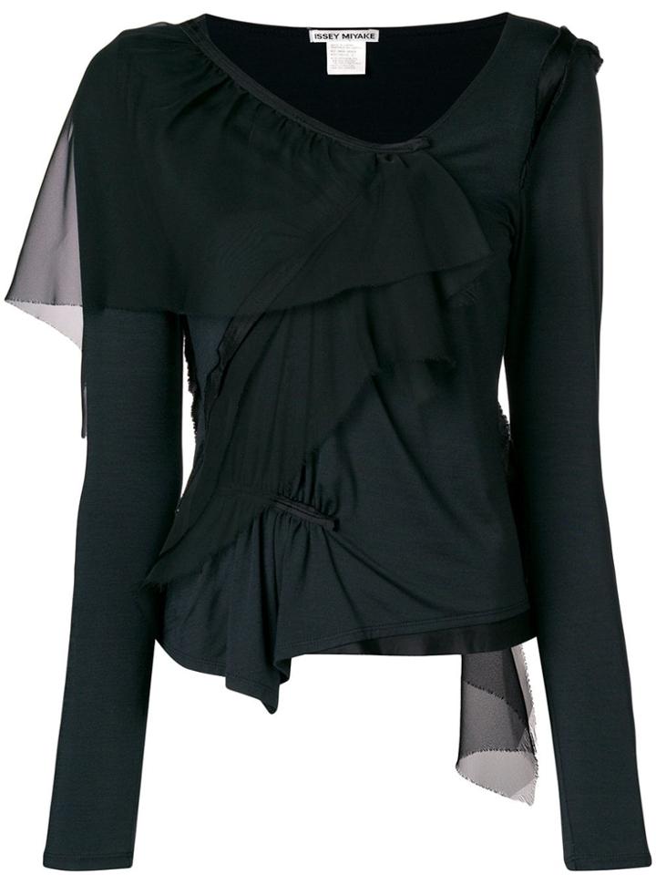 Issey Miyake Vintage Sheer Shoulder Draped Top - Black