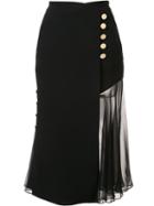 Prabal Gurung Sheer Panel Skirt, Women's, Size: 4, Black, Silk/spandex/elastane/polyester