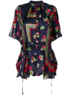 Sacai - Geometric And Floral Print Sheer Blouse - Women - Polyester - 2, Blue, Polyester