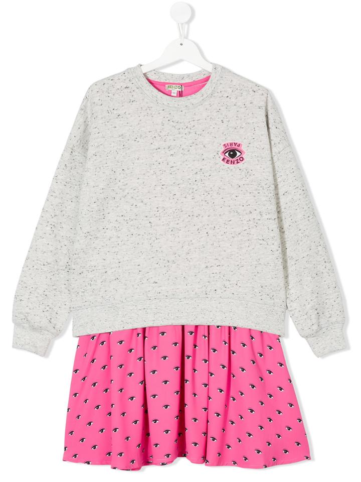 Kenzo Kids Teen Color Block Printed Dress - Grey