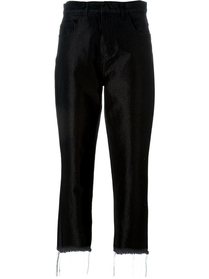 Marques'almeida Frayed Hem High Rise Cropped Trousers, Women's, Size: 12, Black, Cotton/rayon/polyethylene