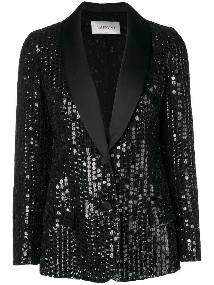 Valentino Sequinned Fitted Blazer - Black