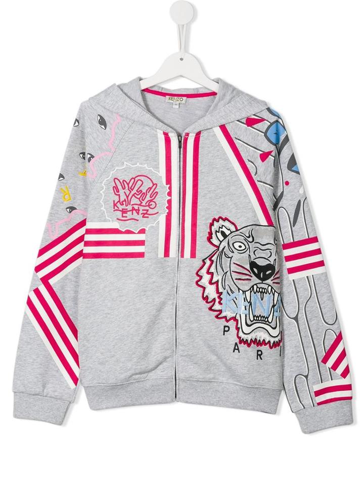 Kenzo Kids Tiger Zipped Hoodie, Girl's, Size: 16 Yrs, Grey