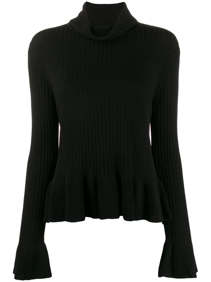 Edward Achour Paris Ribbed Peplum Hem Top - Black