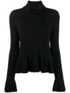 Edward Achour Paris Ribbed Peplum Hem Top - Black
