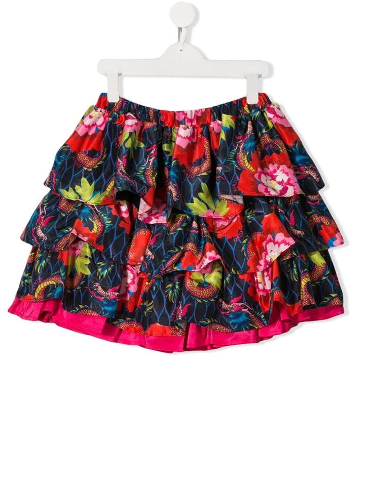 Kenzo Kids Teen Floral Print Ruffled Skirt - Blue