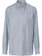 Burberry Classic Fit Monogram Print Silk Twill Shirt - Pale Blue