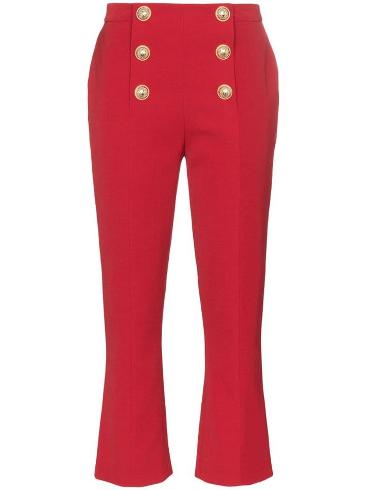 Balmain Button-embellished Cropped Trousers - Red