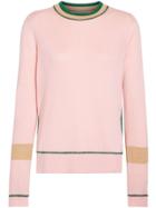 Burberry Stripe Detail Silk Cashmere Longline Sweater - Pink & Purple