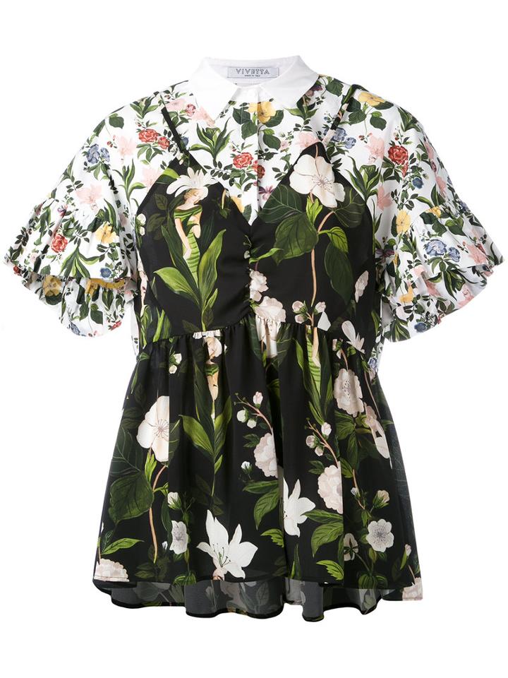 Vivetta - Floral Double-layered Shirt - Women - Cotton/polyester/spandex/elastane - 42, Green, Cotton/polyester/spandex/elastane