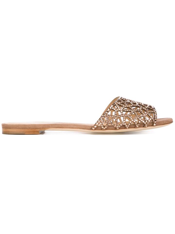 Sergio Rossi Embellished Flat Sandals - Brown