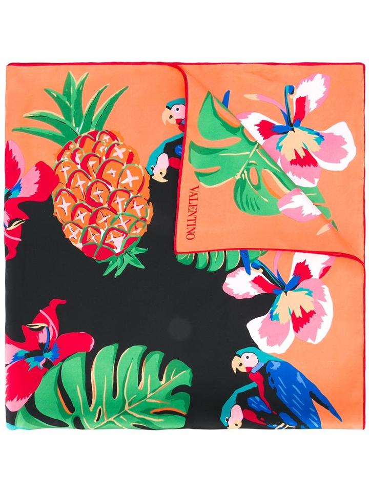 Valentino Cuban Print Scarf, Women's, Black, Silk
