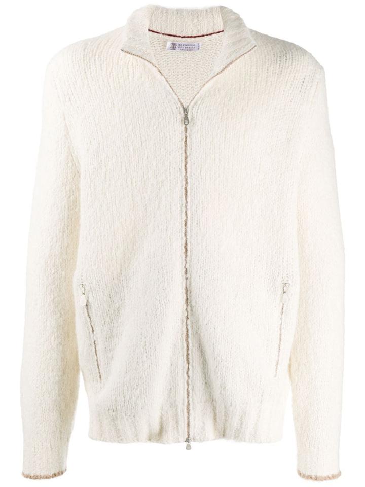 Brunello Cucinelli High Neck Front Zip Cardigan - White